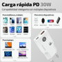 Tech One Tech Cargador de Pared GaN 30W TEC2231 con USB-C, USB-A y Cable Blanco